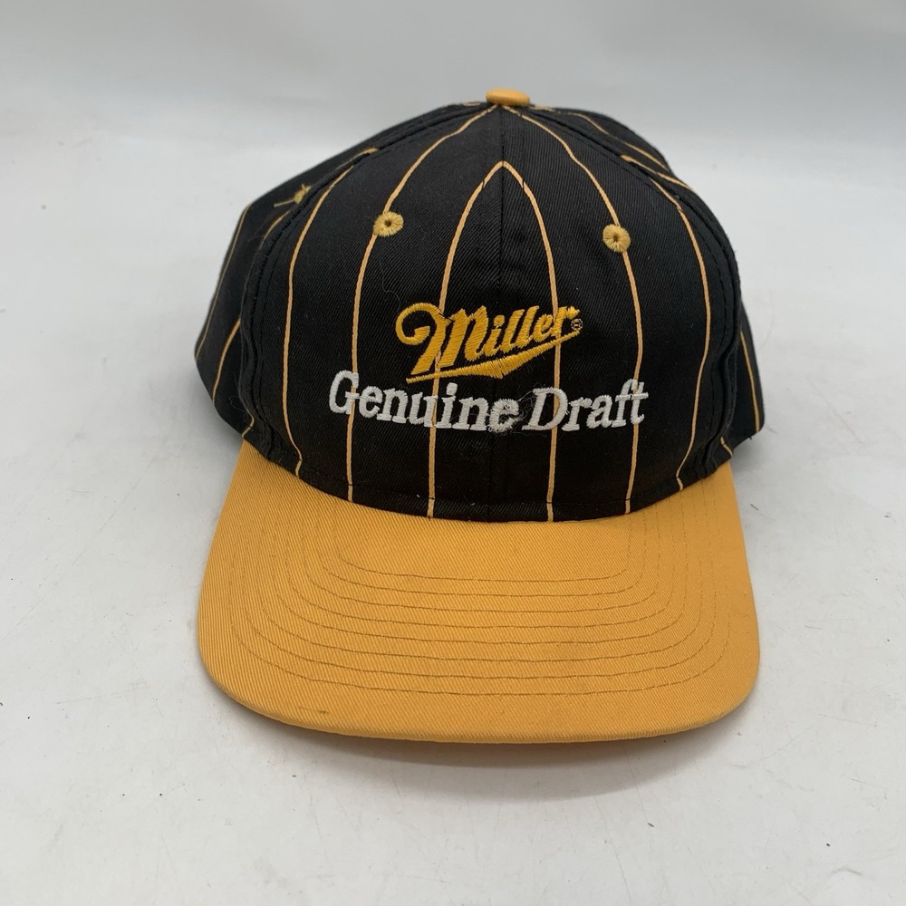 Vintage Miller Genuine Draft Hat OSFA One Size Embroidered Pinstripe Snapback